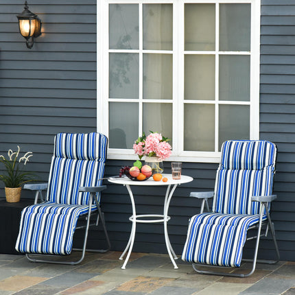 Set of 2 Foldable Adjustable Garden Sun Loungers with Cushions - Blue and White