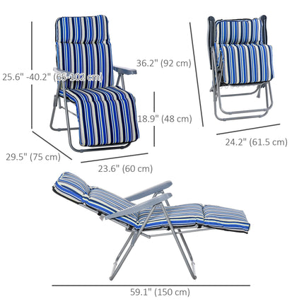 Set of 2 Foldable Adjustable Garden Sun Loungers with Cushions - Blue and White