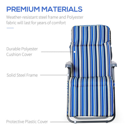 Set of 2 Foldable Adjustable Garden Sun Loungers with Cushions - Blue and White
