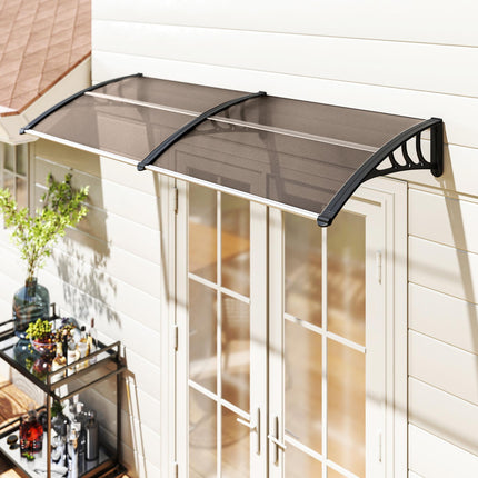 Curved Door Awning Canopy with Durable Polycarbonate Cover - Brown