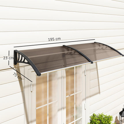 Curved Door Awning Canopy with Durable Polycarbonate Cover - Brown