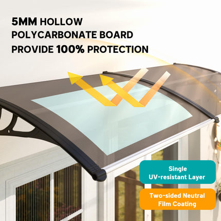Curved Door Awning Canopy with Durable Polycarbonate Cover - Brown