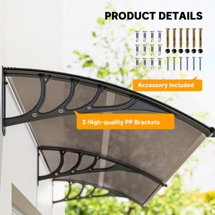Curved Door Awning Canopy with Durable Polycarbonate Cover - Brown