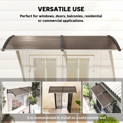 Curved Door Awning Canopy with Durable Polycarbonate Cover - Brown