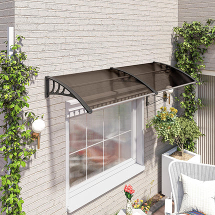 Curved Door Awning Canopy with Durable Polycarbonate Cover - Brown