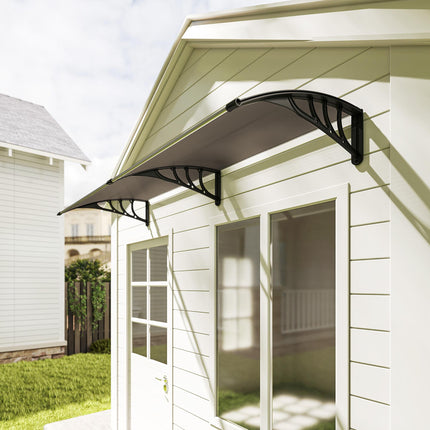 Curved Door Awning Canopy with Durable Polycarbonate Cover - Brown
