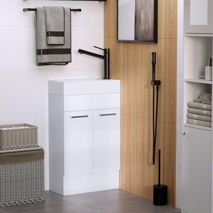 Compact Freestanding Bathroom Vanity Unit with Ceramic Basin 50cm - White