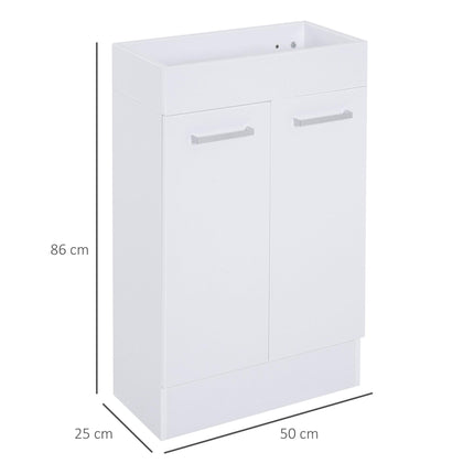 Compact Freestanding Bathroom Vanity Unit with Ceramic Basin 50cm - White