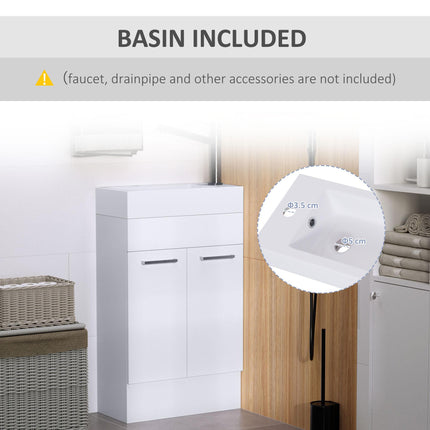 Compact Freestanding Bathroom Vanity Unit with Ceramic Basin 50cm - White