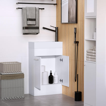 Compact Freestanding Bathroom Vanity Unit with Ceramic Basin 50cm - White