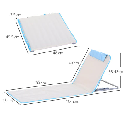 Set of 2 Foldable Garden Beach Chair Mat, Lightweight Outdoor Sun Lounger Seats with Adjustable Back, Metal Frame, PE Fabric Head Pillow and Carry Bag, Cream White