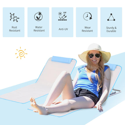 Set of 2 Foldable Garden Beach Chair Mat, Lightweight Outdoor Sun Lounger Seats with Adjustable Back, Metal Frame, PE Fabric Head Pillow and Carry Bag, Cream White