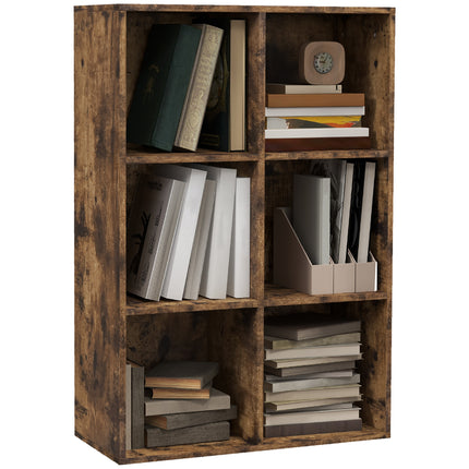 Cubic Cabinet Bookcase with 6 Shelves for Storage and Display - Rustic Brown