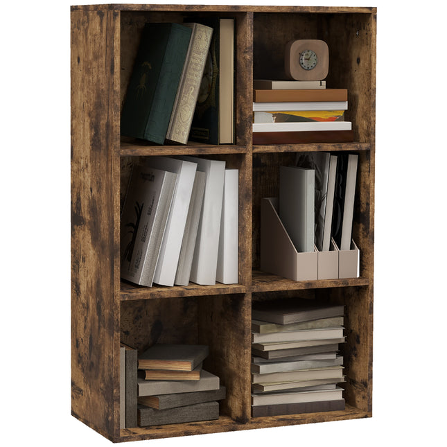 Cubic Cabinet Bookcase with 6 Shelves for Storage and Display - Rustic Brown