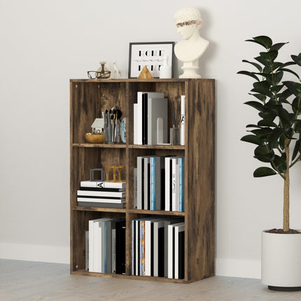 Cubic Cabinet Bookcase with 6 Shelves for Storage and Display - Rustic Brown