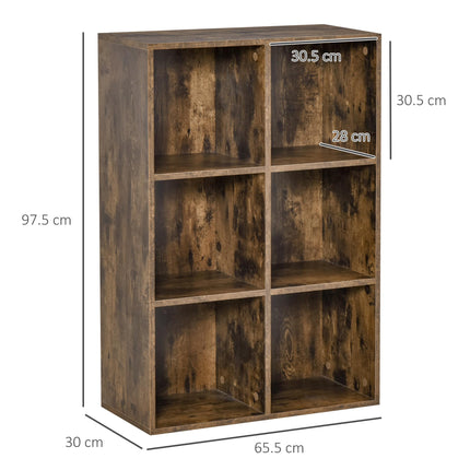 Cubic Cabinet Bookcase with 6 Shelves for Storage and Display - Rustic Brown