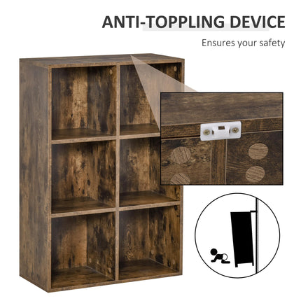 Cubic Cabinet Bookcase with 6 Shelves for Storage and Display - Rustic Brown