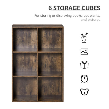 Cubic Cabinet Bookcase with 6 Shelves for Storage and Display - Rustic Brown