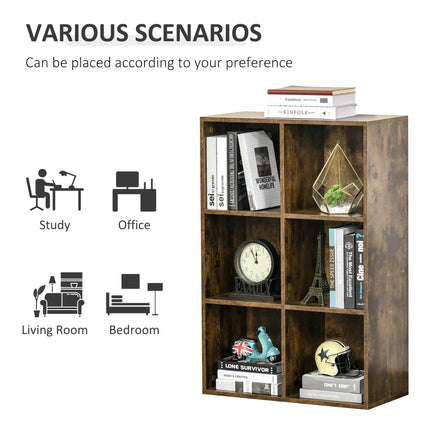 Cubic Cabinet Bookcase with 6 Shelves for Storage and Display - Rustic Brown