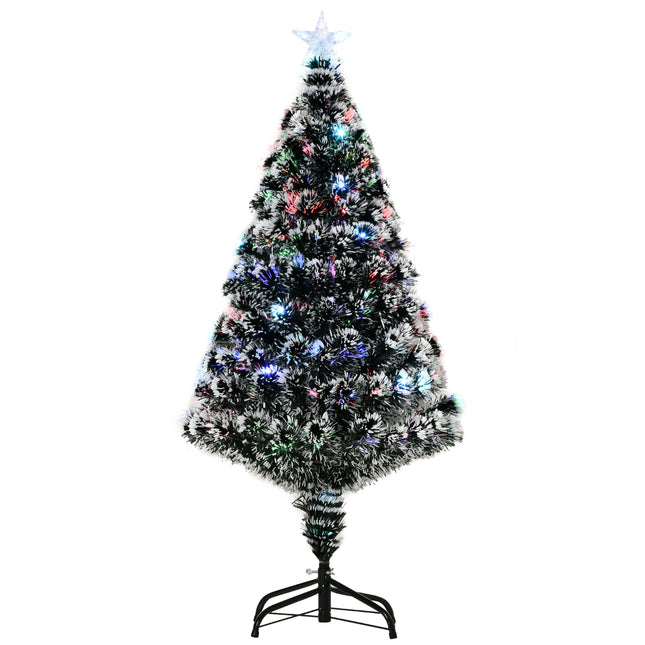 4ft 120cm Prelit LED Artificial Christmas Tree with Fibre Optic Lights - Green/White