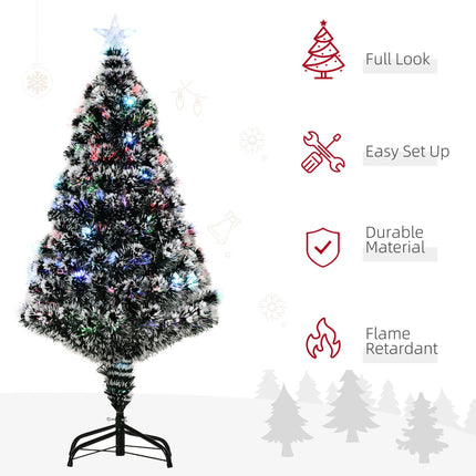 4ft 120cm Prelit LED Artificial Christmas Tree with Fibre Optic Lights - Green/White