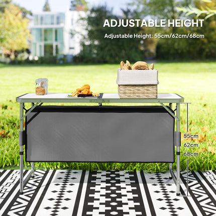 Adjustable Aluminum Picnic Table with Storage - Pebbles White