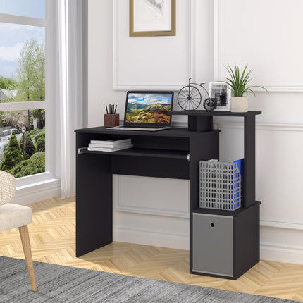 Computer Desk with Sliding Keyboard Tray, Storage Drawer & Shelf - Black