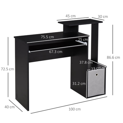 Computer Desk with Sliding Keyboard Tray, Storage Drawer & Shelf - Black