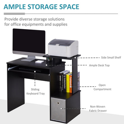 Computer Desk with Sliding Keyboard Tray, Storage Drawer & Shelf - Black