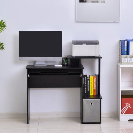 Computer Desk with Sliding Keyboard Tray, Storage Drawer & Shelf - Black