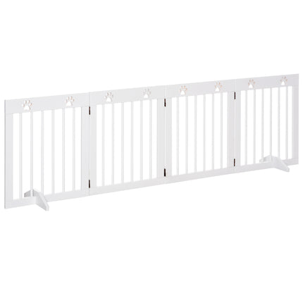 4 Panel Folding Wooden Pet Gate with Support Feet for Stairs - White