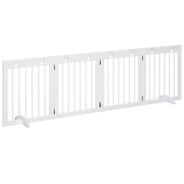 4 Panel Folding Wooden Pet Gate with Support Feet for Stairs - White