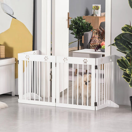 4 Panel Folding Wooden Pet Gate with Support Feet for Stairs - White