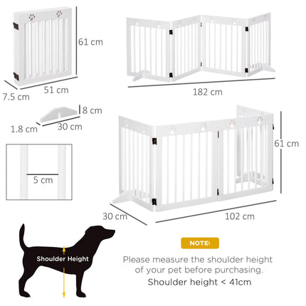 4 Panel Folding Wooden Pet Gate with Support Feet for Stairs - White