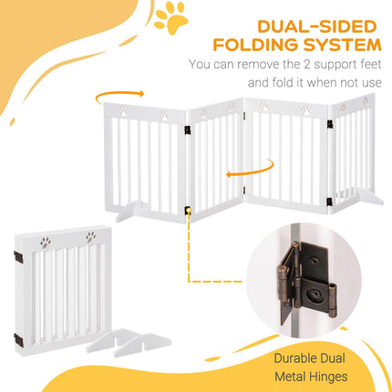 4 Panel Folding Wooden Pet Gate with Support Feet for Stairs - White