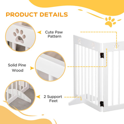 4 Panel Folding Wooden Pet Gate with Support Feet for Stairs - White
