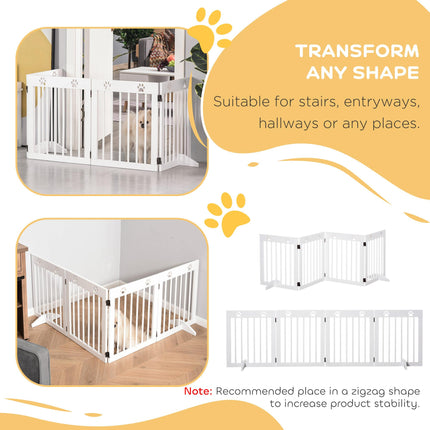 4 Panel Folding Wooden Pet Gate with Support Feet for Stairs - White