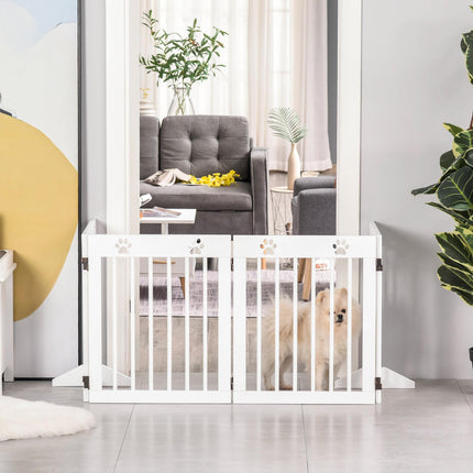 4 Panel Folding Wooden Pet Gate with Support Feet for Stairs - White