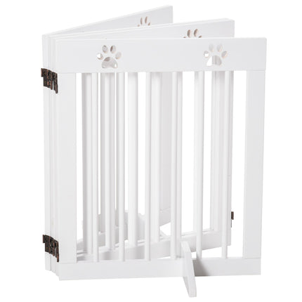 4 Panel Folding Wooden Pet Gate with Support Feet for Stairs - White