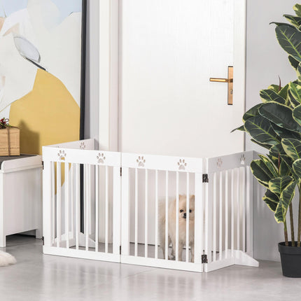 4 Panel Folding Wooden Pet Gate with Support Feet for Stairs - White