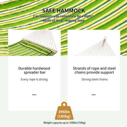 Double-Person Cotton Hammock Swing with Steel Frame - Stripe Design