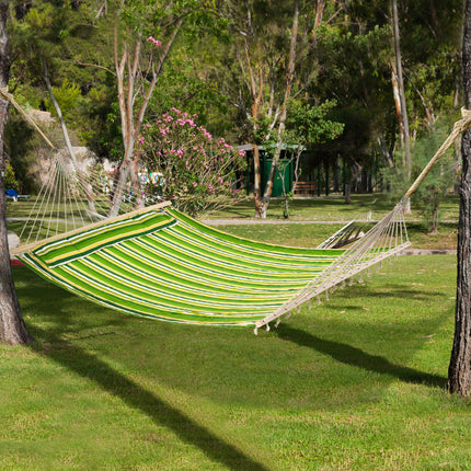 Double-Person Cotton Hammock Swing with Steel Frame - Stripe Design