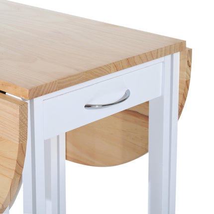 3PC Wooden Kitchen Cart with Folding Bar Table, 2 Stools, Storage Shelf & 6 Wheels - White