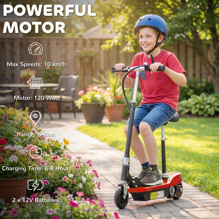 Outdoor Ride-On Powered Scooter for Kids 120W Motor 2x12V Battery - Red