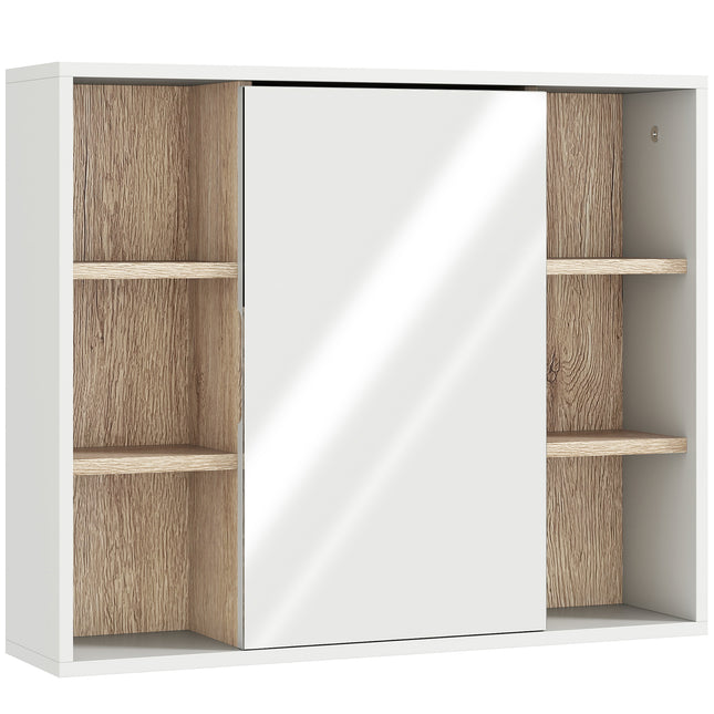 Wall Mounted Bathroom Mirror Cabinet with Adjustable Shelves - White