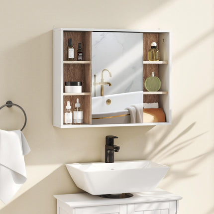 Wall Mounted Bathroom Mirror Cabinet with Adjustable Shelves - White