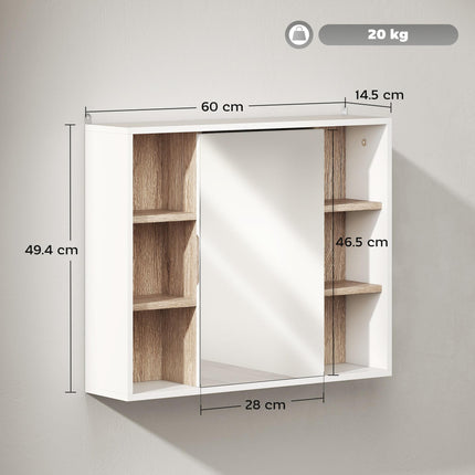 Wall Mounted Bathroom Mirror Cabinet with Adjustable Shelves - White
