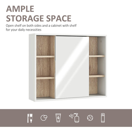 Wall Mounted Bathroom Mirror Cabinet with Adjustable Shelves - White
