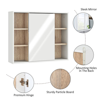 Wall Mounted Bathroom Mirror Cabinet with Adjustable Shelves - White