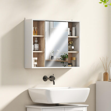 Wall Mounted Bathroom Mirror Cabinet with Adjustable Shelves - White